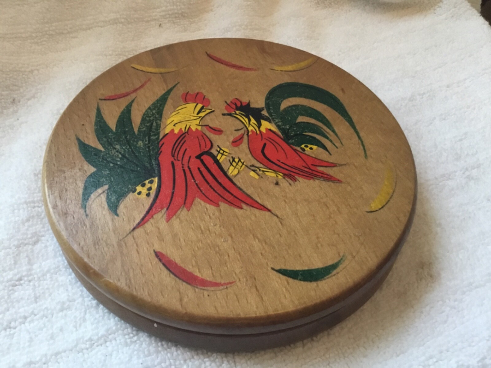 Vintage Wood Hamburger Press, Hand Painted Roosters gallery