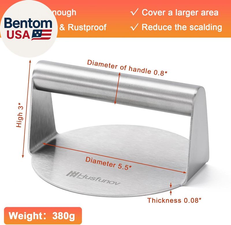 Stainless Steel Burger Press, 5.5 Inch round Smasher,Non-Stick Smooth Hamburger gallery