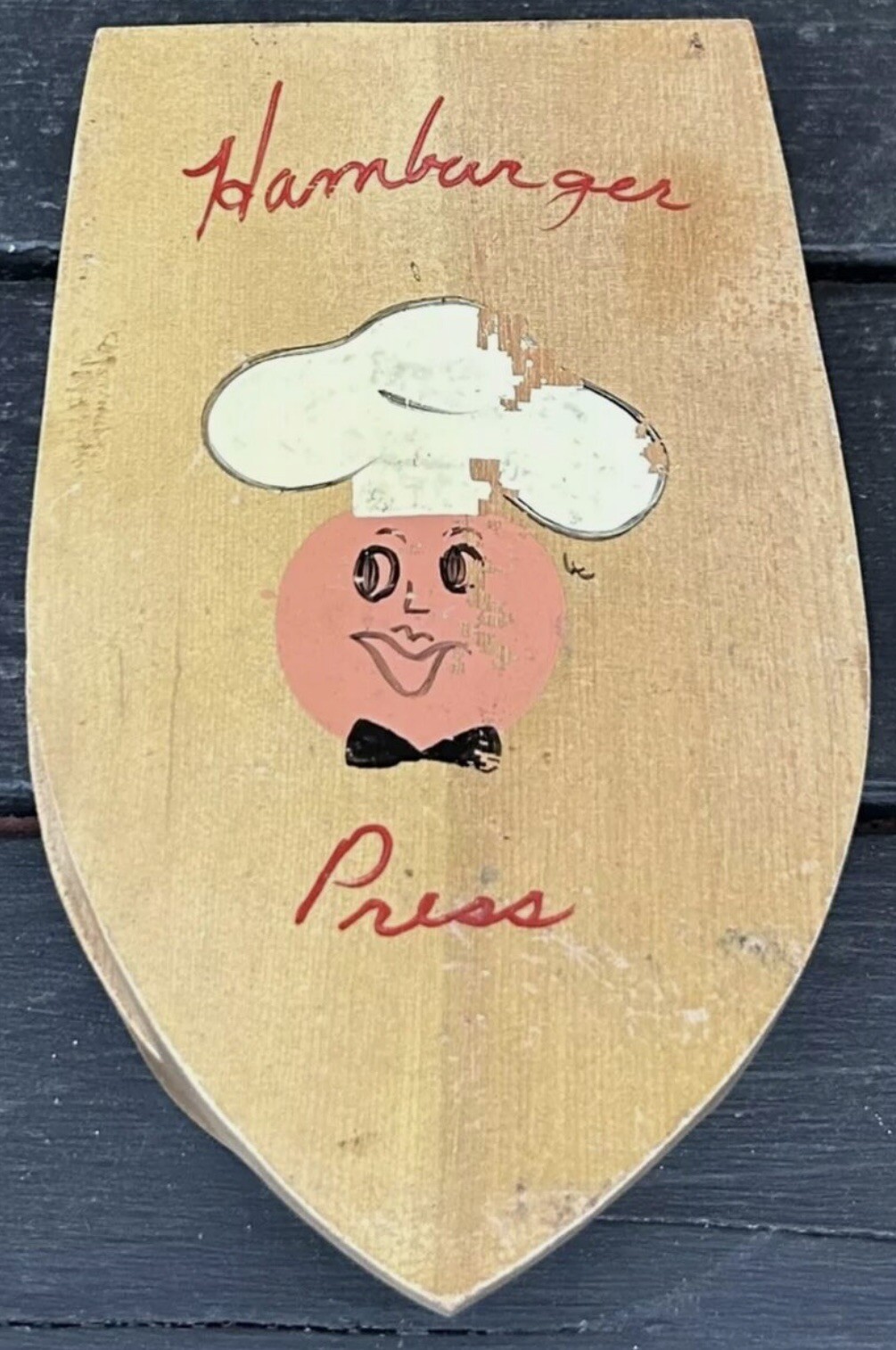 Hand Painted Wooden Hamburger Press - Chef Themed Vintage MCM BBQ Grilling gallery