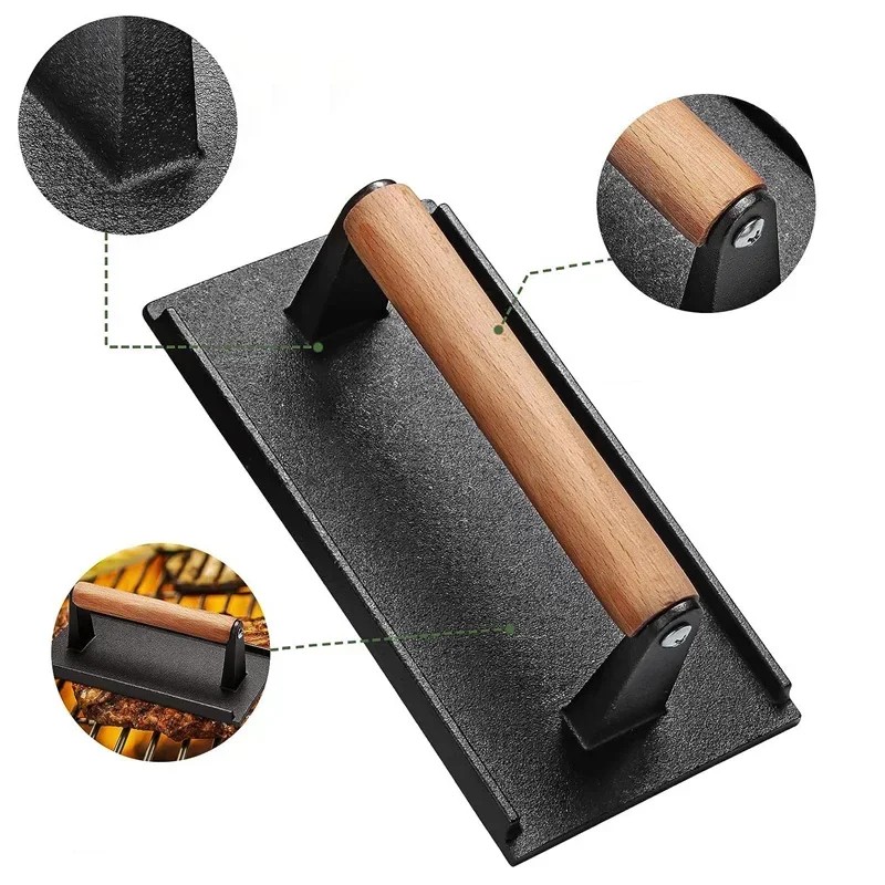 Cast Iron Rectangular Meat Press Heavy-Duty Grill Burger Steak BBQ Tool gallery