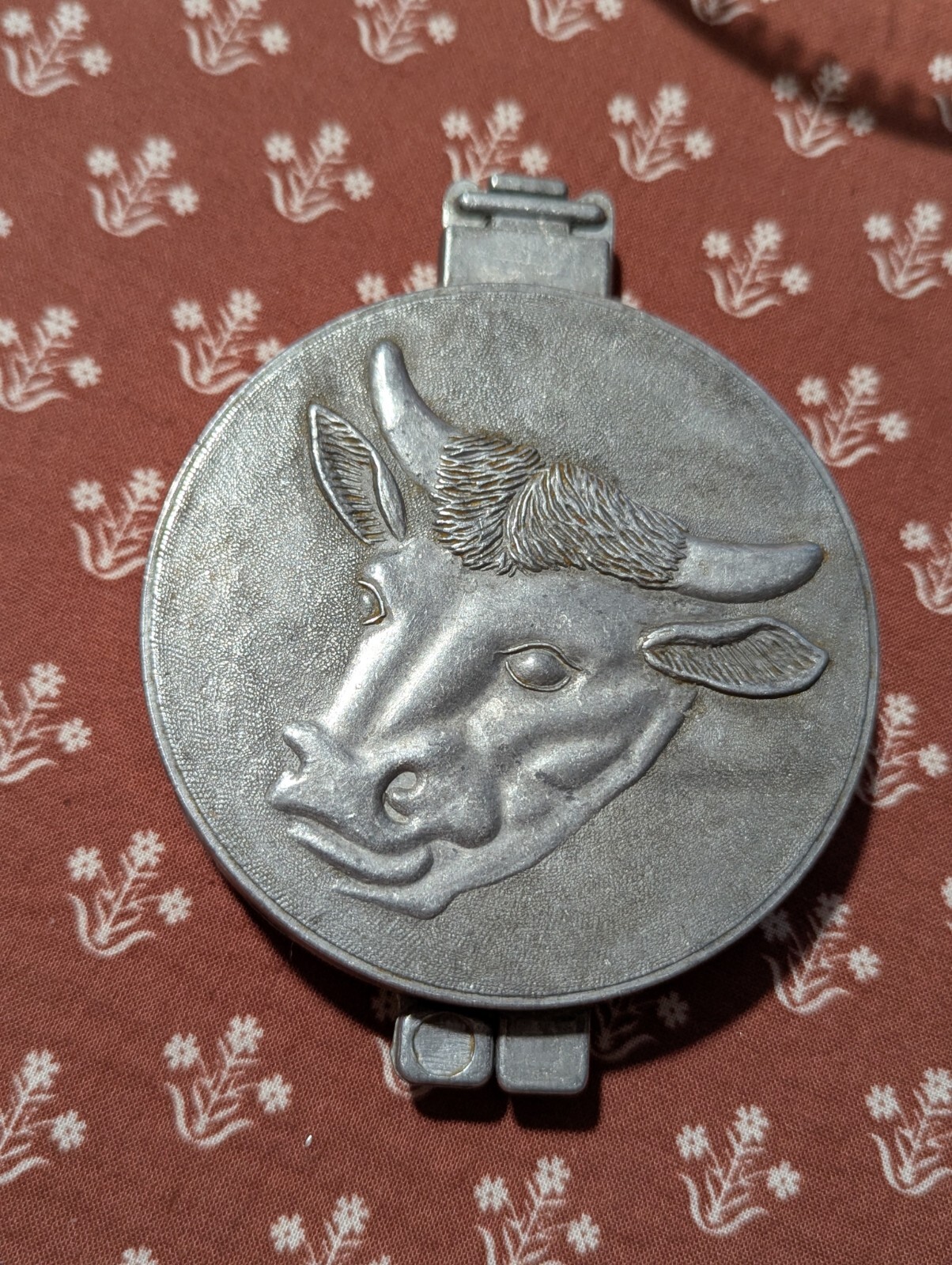 Taiwan Vintage Farm Decor, Metal Hamburger Patty Press, Cow, Steer, Embossed gallery
