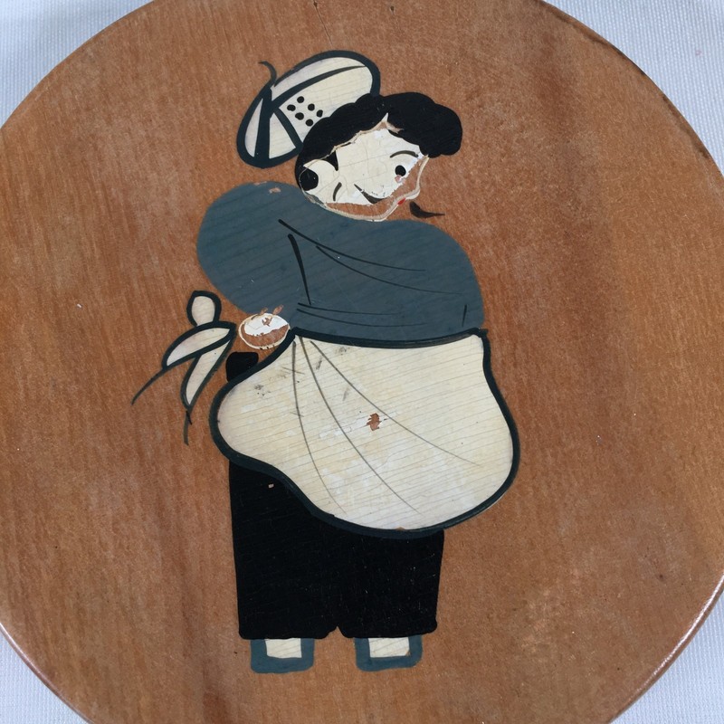 Vintage Wooden Hamburger Press Hinged Hand Painted Chef gallery