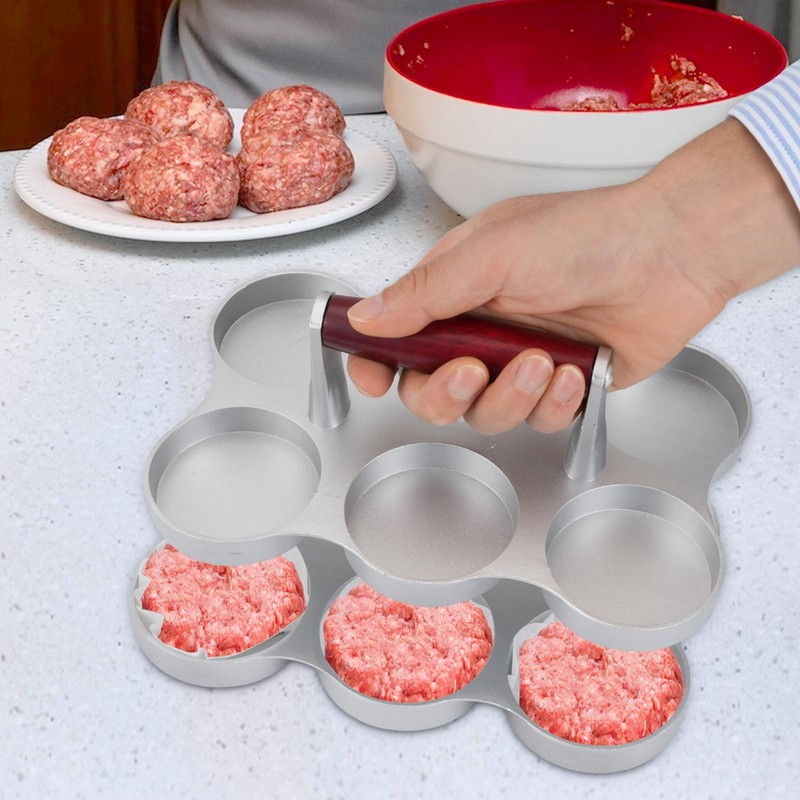 Mini Burger Press Meat Patty Maker With 300 Papers 6 Slots 2.64Inch Mold gallery