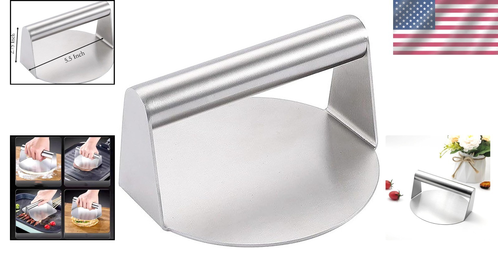 Ergonomic 5.5 Inch Hamburger Meat Press Made from Durable Stainless Steel gallery