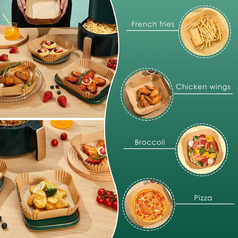 125Pcs 4.7 Inch Air Fryer Disposable Liners, 2 QT 4.7"Square, Natural gallery