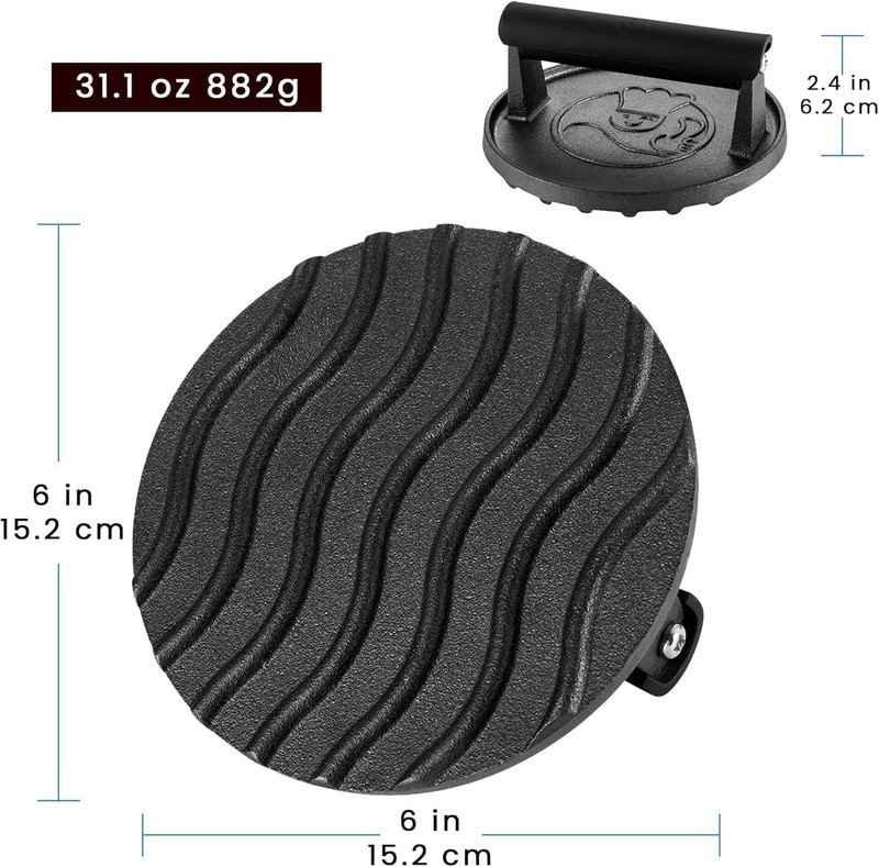 Compact 6" Cast Iron BBQ Smasher Tool - Achieve Flavors & Perfect Grilling Marks gallery