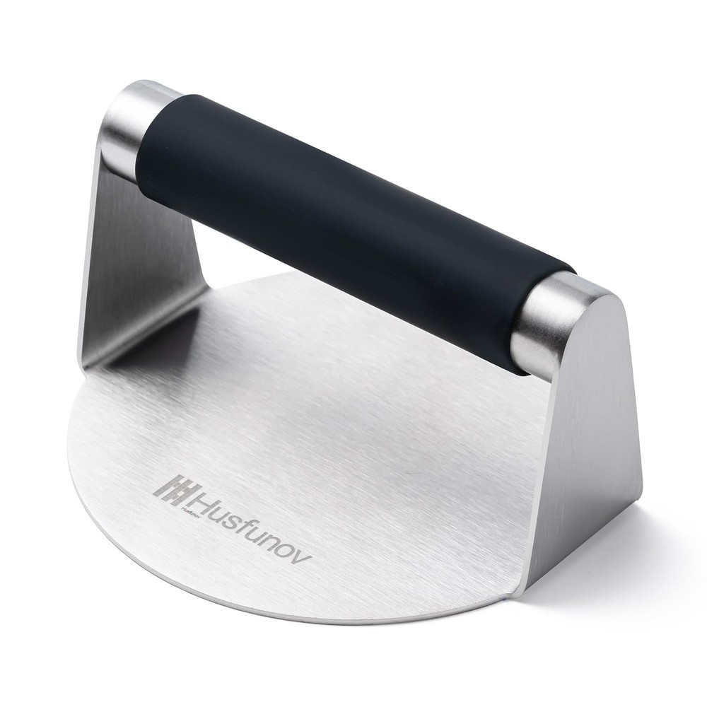 Stainless Steel Burger Press, 5.5 Inch Round Smasher,with Anti-Scald Handle,N...