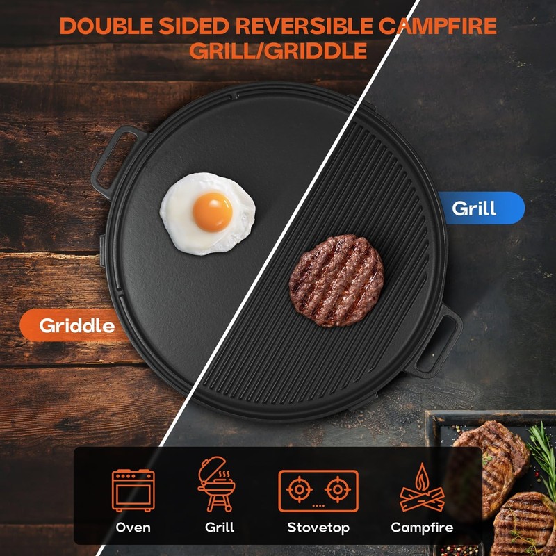 Onlyfire 18" Campfire Grill Griddle, Double Sided Reversible Portab... Fast Ship gallery