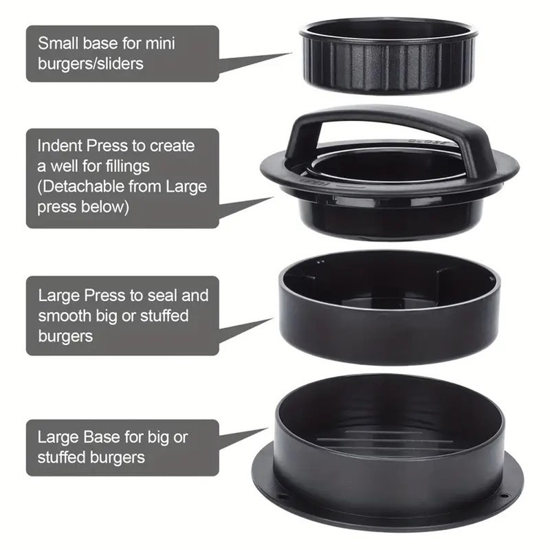 4 in 1 Burger Press Patty Maker Stuffed Hamburger Press Kit w/ 100 Burger Papers gallery