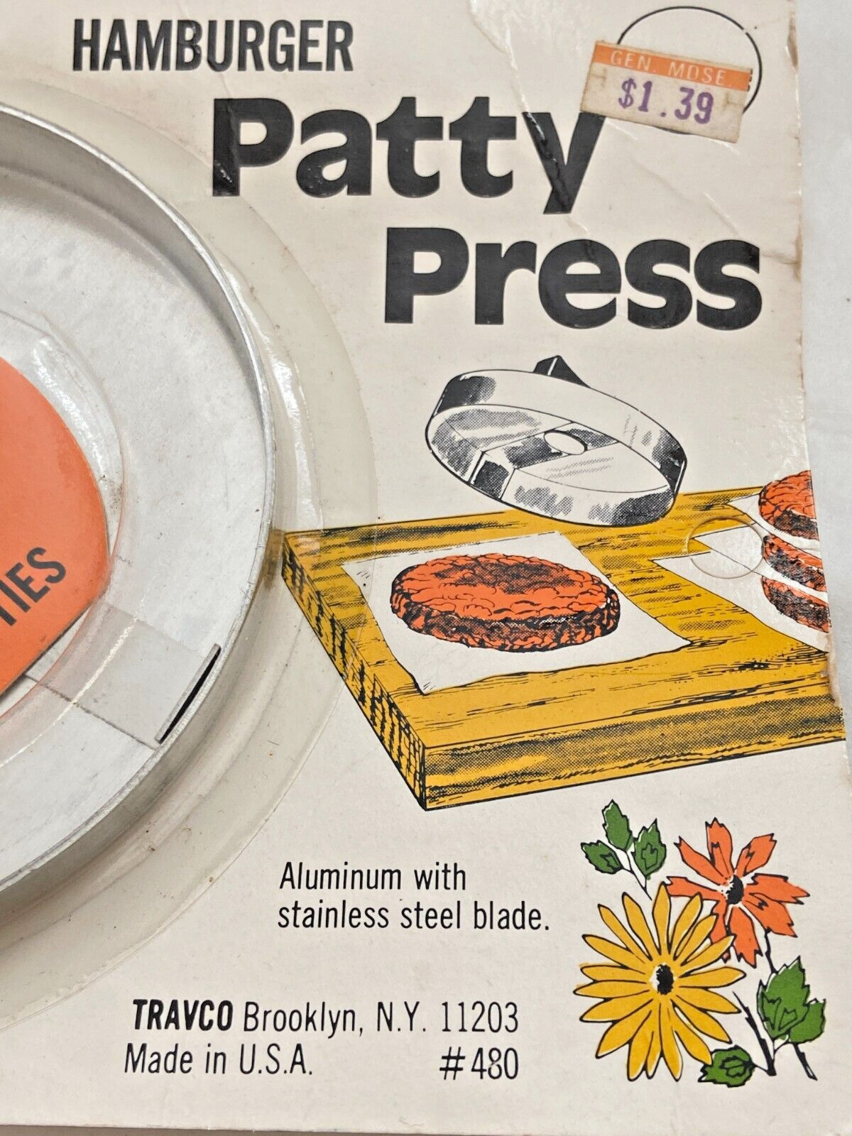 Vintage Travco Aluminum Hamburger Patty Press ~ Made in USA ~ New in Pkg gallery
