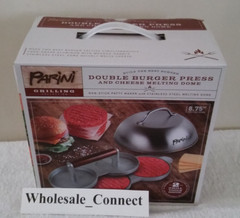 PARINI NON-STICK DOUBLE BURGER PRESS & CHEESE MELTING DOME 8.75″ PATTY MAKER NEW
