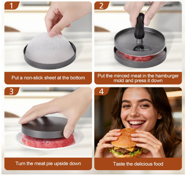 Molde para hamburguesas de aluminio antiadherente con 100 papeles para parrilla gallery
