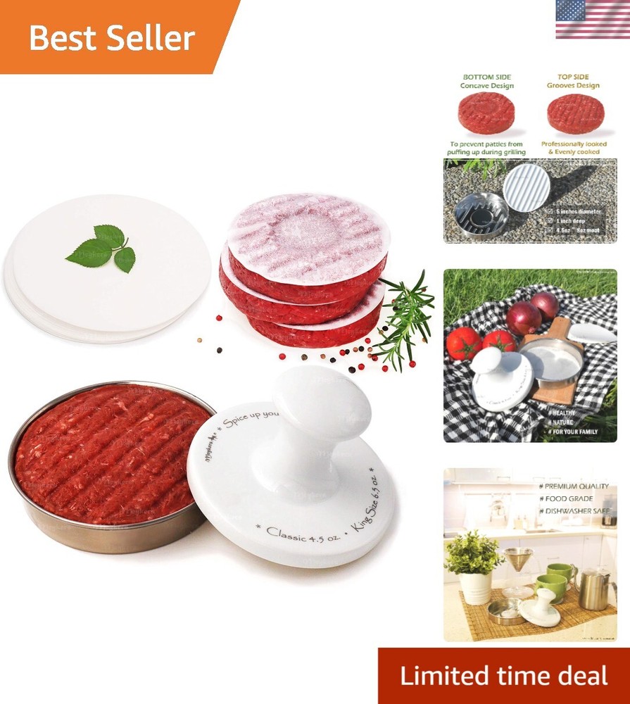 Heavy-Duty 5" Burger Smasher - Includes 100 Patty Papers for Perfect Patties
