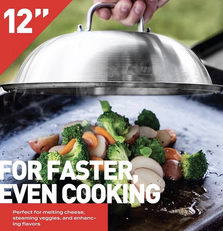 Smash Burger Press Kit– 7''Flat Cast Iron Press & 12”Basting Cover Melting Dome gallery