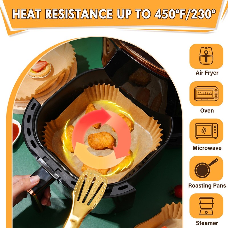 200pcs Air Fryer Liners Disposable, Liners, 8.7" Square 8, Yellow gallery