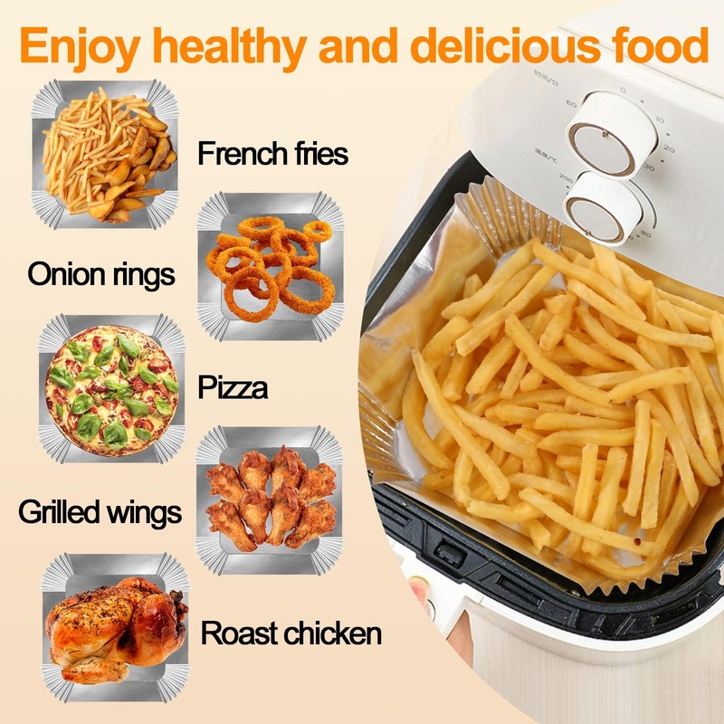 Air Fryer Paper Liners, 100Pcs Aluminum Foil 6.3"Square-100PCS, Silver gallery