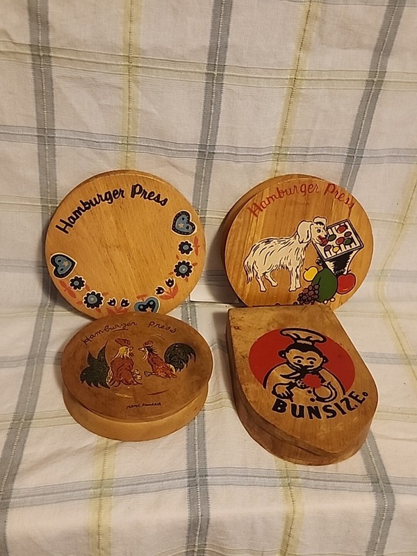 (4) Vintage Wooden Hamburger Presses Handpainted Rooster / Misc Decor Japan gallery