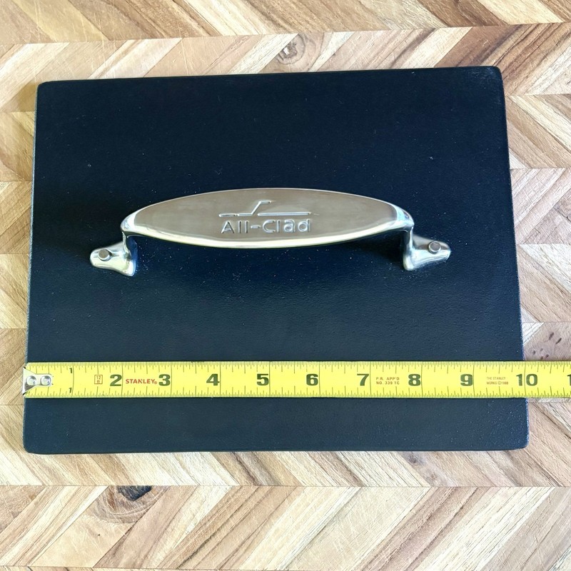 All Clad Cast Iron Burger Press / Panini Weight 10 x 8 Stainless Steel Handle gallery