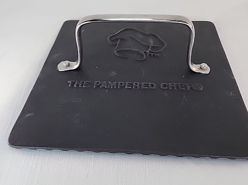Pampered Chef Cast Iron Grill Press 8 1/2" Square Hamburgers Bacon gallery