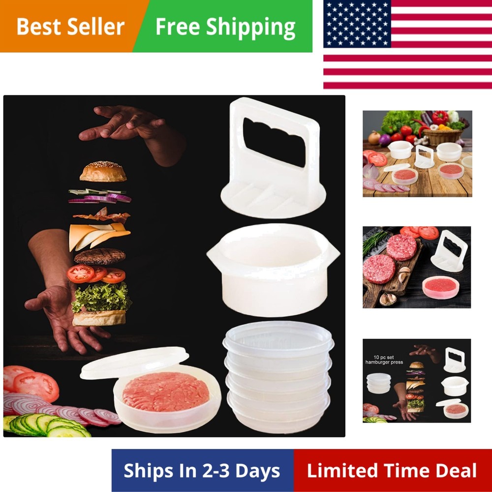 Hamburger Press Patty Maker Freezer Containers - All In One Convenient Packag...