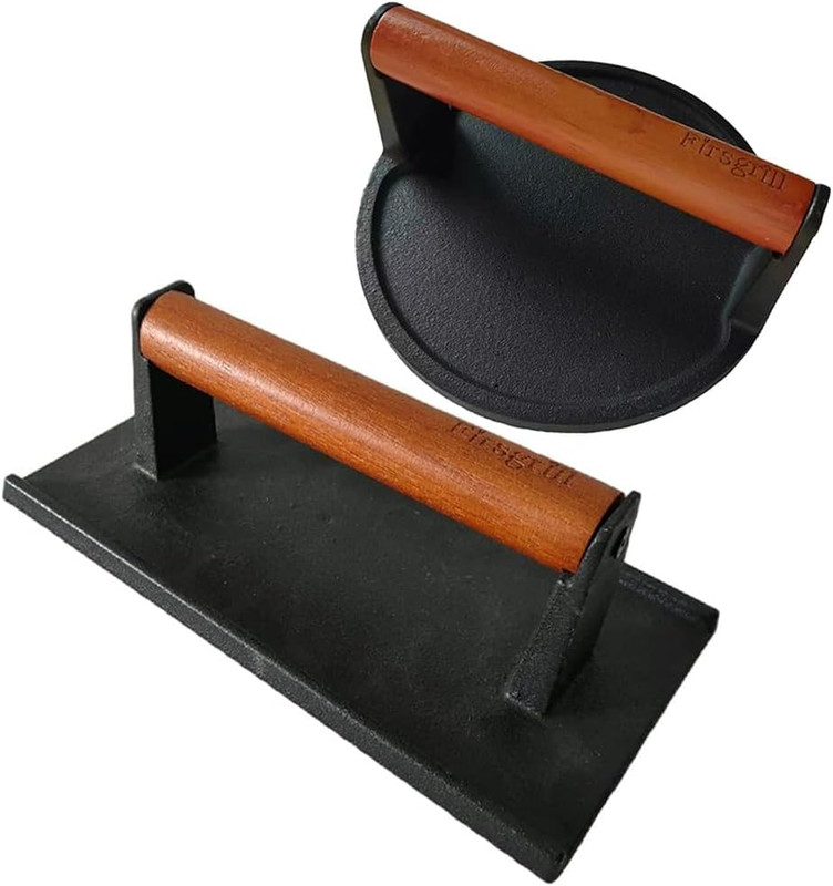 Firsgrill Heavy-Duty Cast Iron Burger Press with Wood Handle for Griddles gallery