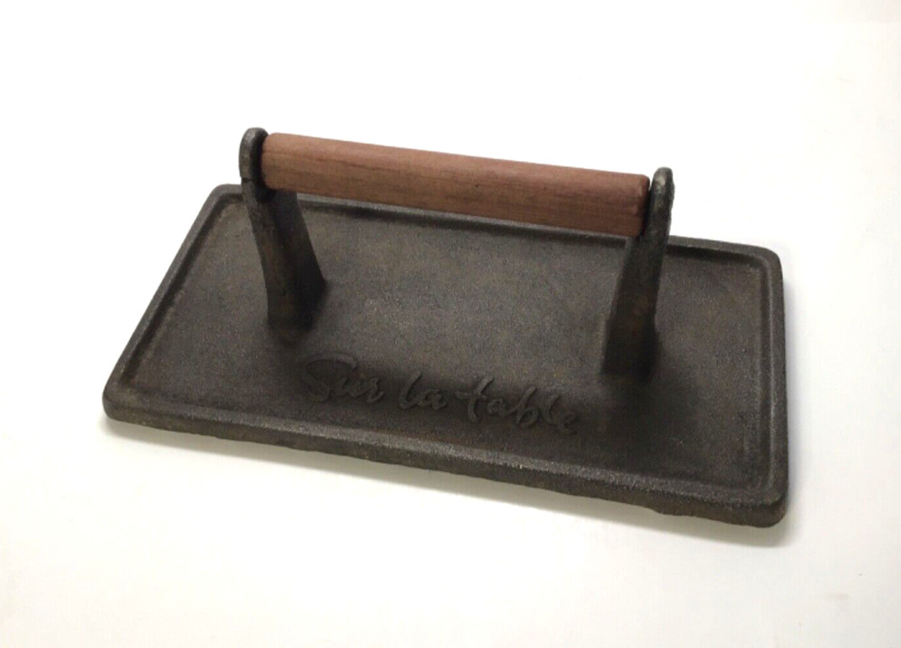 SUR LA TABLE - RECTANGULAR CAST IRON GRILL PRESS W/ROSEWOOD HANDLE