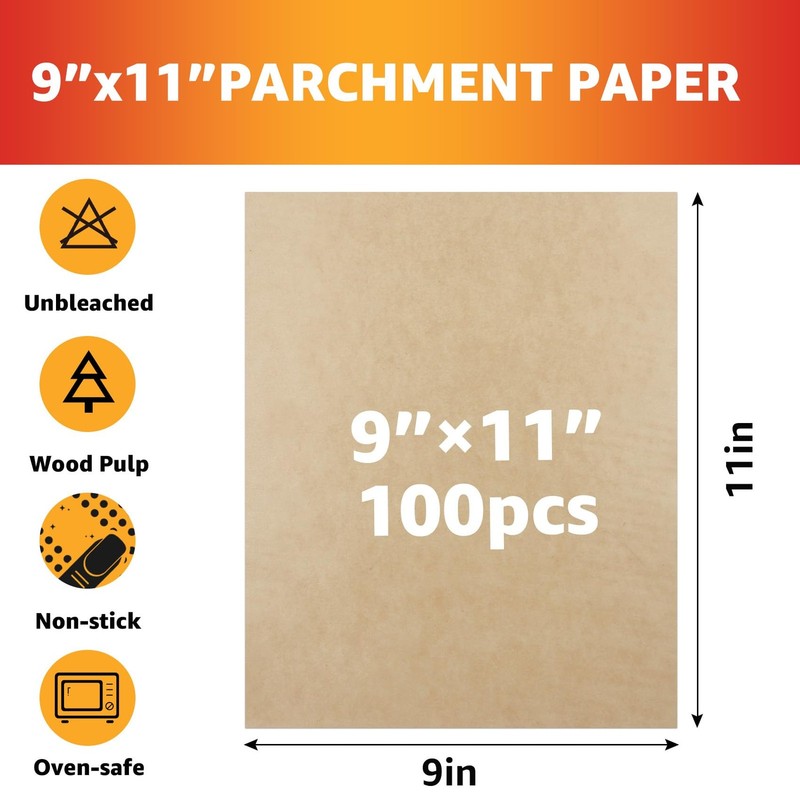 9 x11 inch Air Fryer Parchment Paper Squares, 100 Sheets 9"L x 11"W, as shown gallery