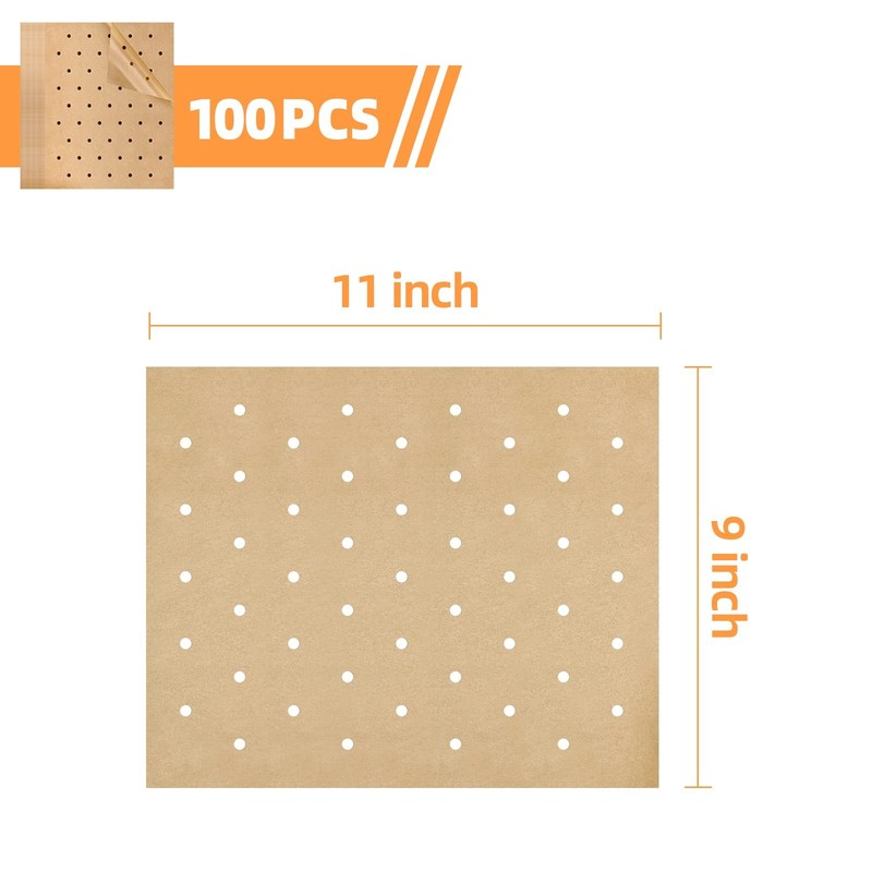 Xloey Air Fryer Parchment Paper, 100 Pcs Unbleached 9x11 Inch, Beige gallery