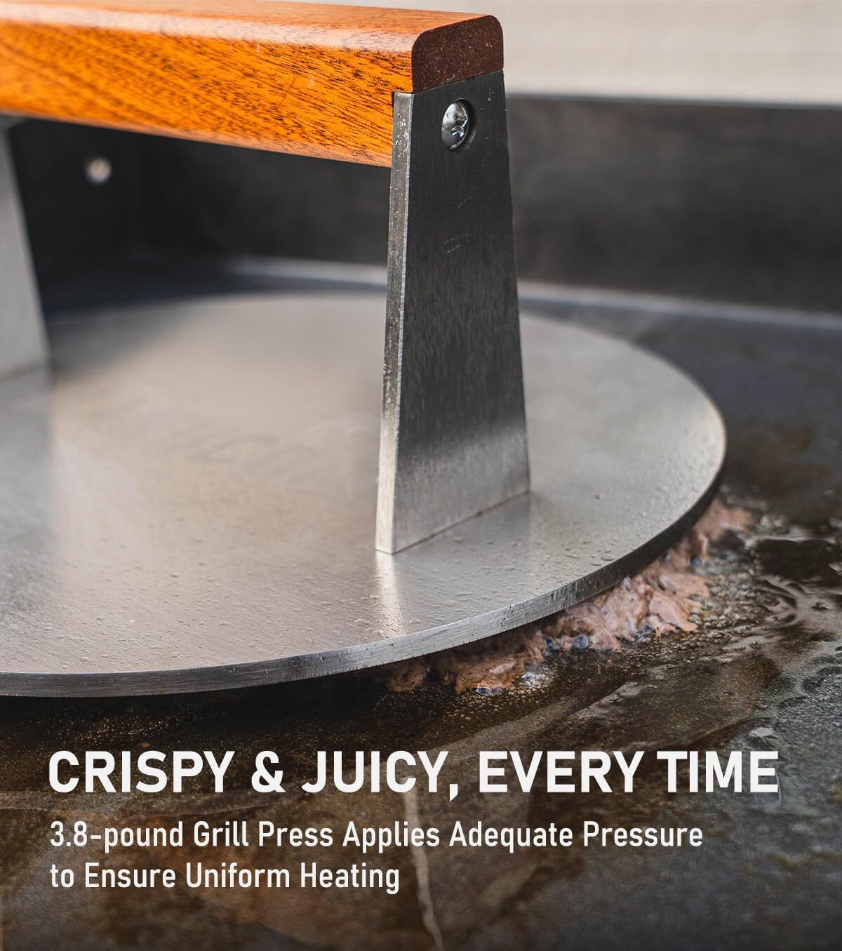 3.8-Lb Burger Press, 9-Inch Smasher for Batch Cooking, Stainless Steel gallery