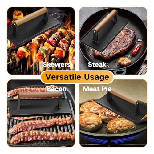 Heavy Duty Cast Iron Grill Press Set - 2PCS for Perfect Bacon, Burger, Steak & P gallery