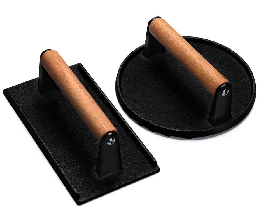 Burger Press, 7" Round & 8.2"X4.3" Rectangle HeavyDuty Cast Iron Smash Bacon ...