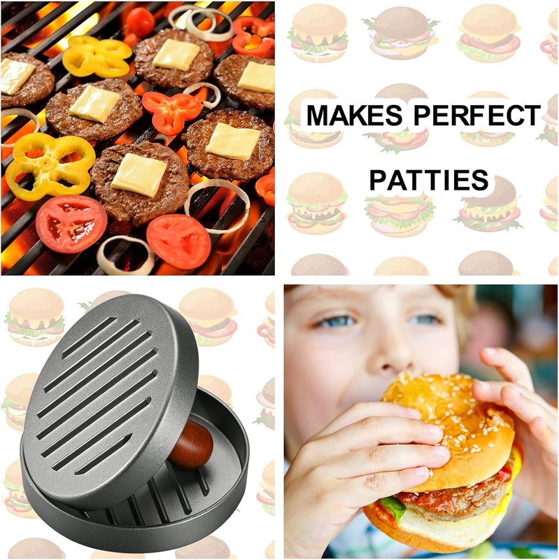 Stainless Steel Hamburger Patty Maker with Wood Handle gallery