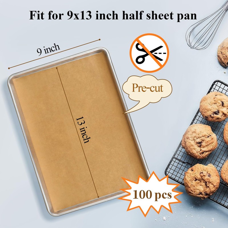 DISSKNIC 100PCS Unbleached Parchment Paper for Air Fryer 9×13in-100ps, Brown gallery