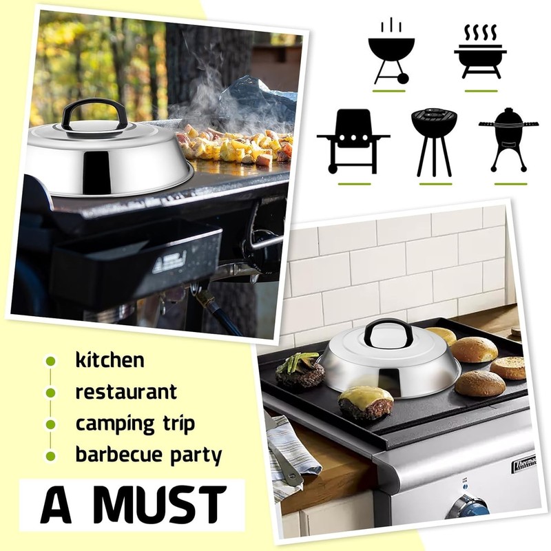 Cheese Melting Dome Set of 2 - 12 Inch Stainless Steel BBQ Grilling Accessory gallery