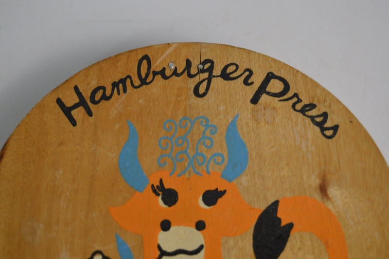 Vintage Wooden Hamber Patty Press Kitschy Cow With Flowers Farmhouse Country gallery