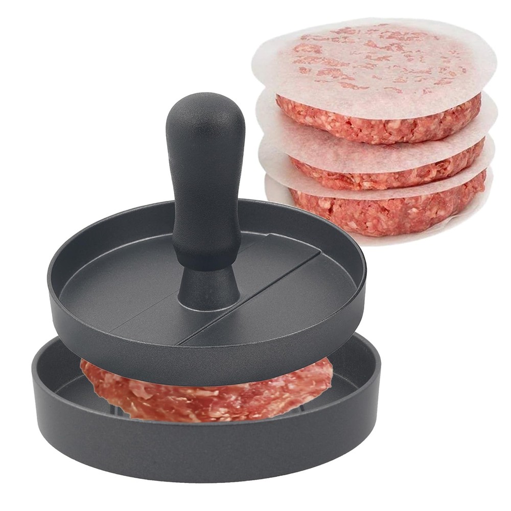 Prensa para hamburguesas Prepare 200 hamburguesas con papel recubierto silicona