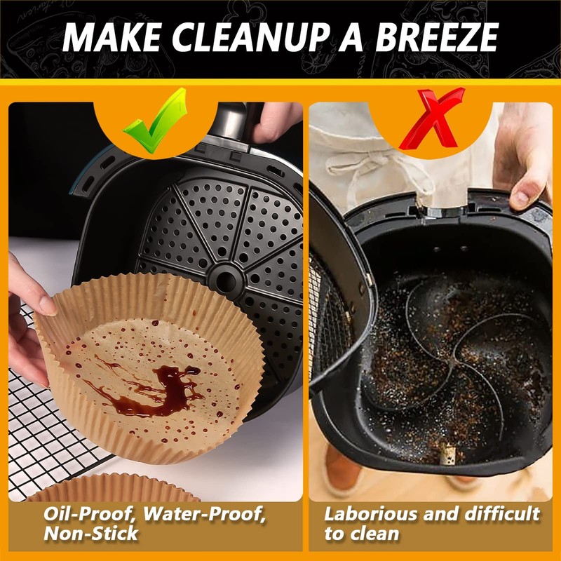 Air Fryer Liners for Chefman 8qt, Airfryer Round Round-10.3inch, Brown gallery