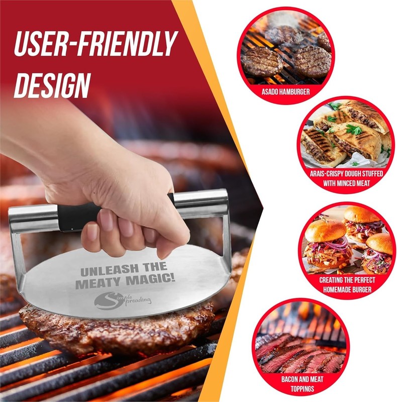 Simple preading Smash Burger Press with Fun Quotes - Stainless Steel Hamburge gallery