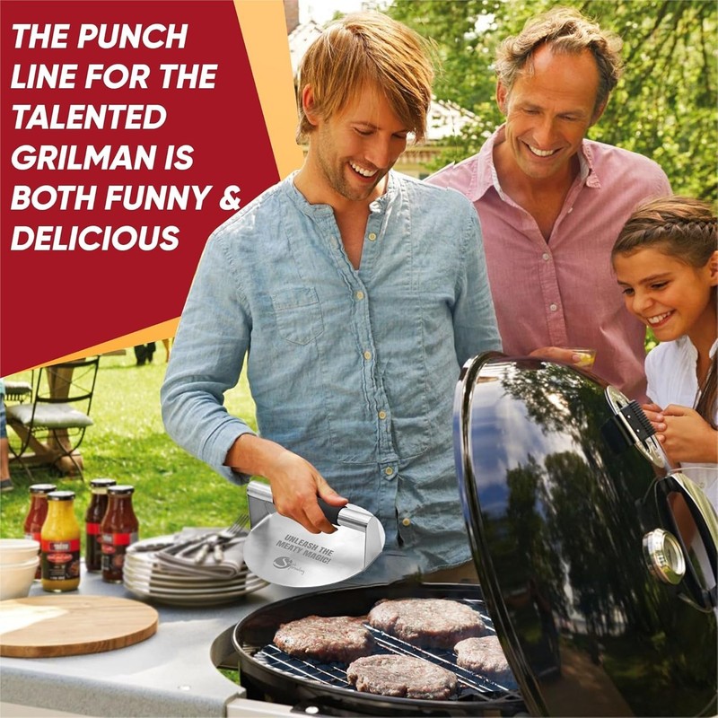 Simple preading Smash Burger Press with Fun Quotes - Stainless Steel Hamburge gallery