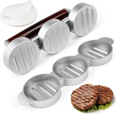 Mini Burger Press 3 Slots Slider Sausage Patty Press W/ 100 Patty Papers Heavy
