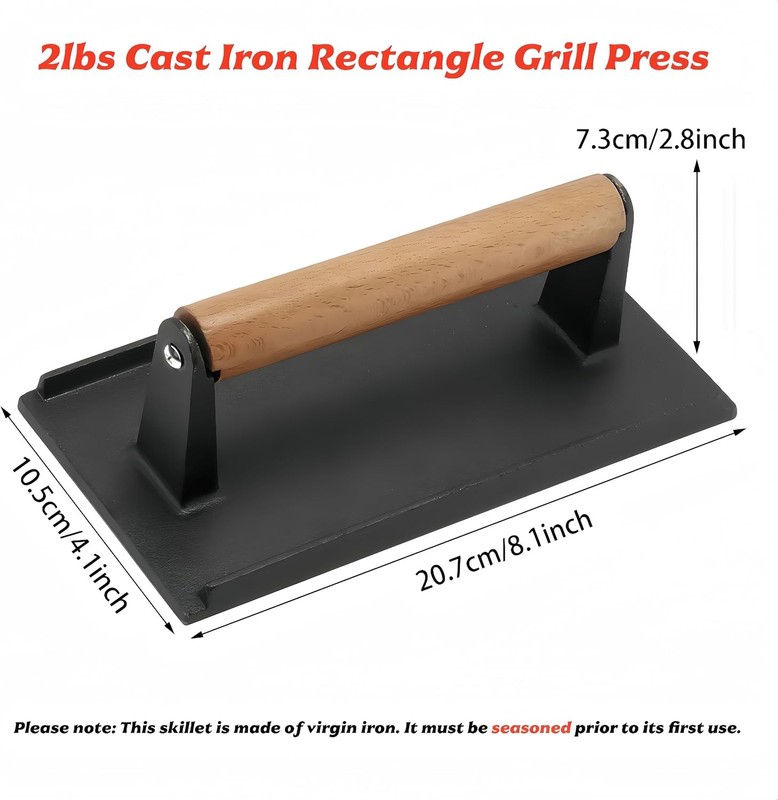 Cast Iron Grill Press 2lbs Meat Weight Smash Burger Bacon Press gallery