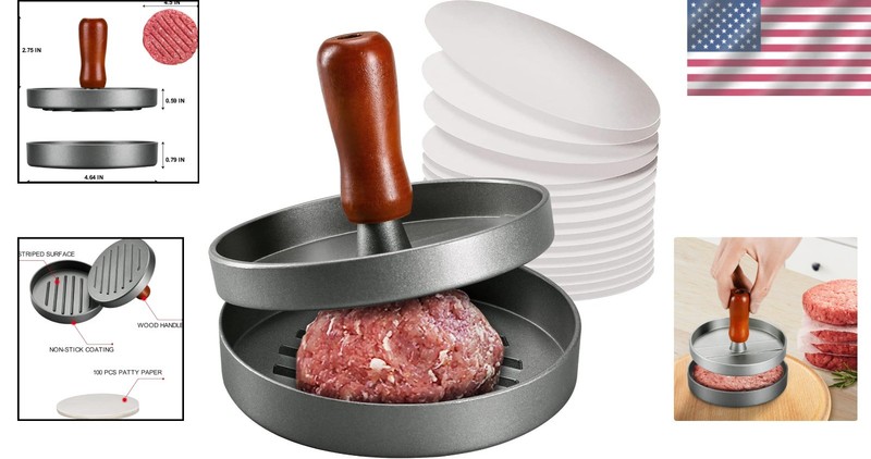 Non-Stick Burger Press with Wooden Handle – Crafts Perfect 4.5" Patties gallery