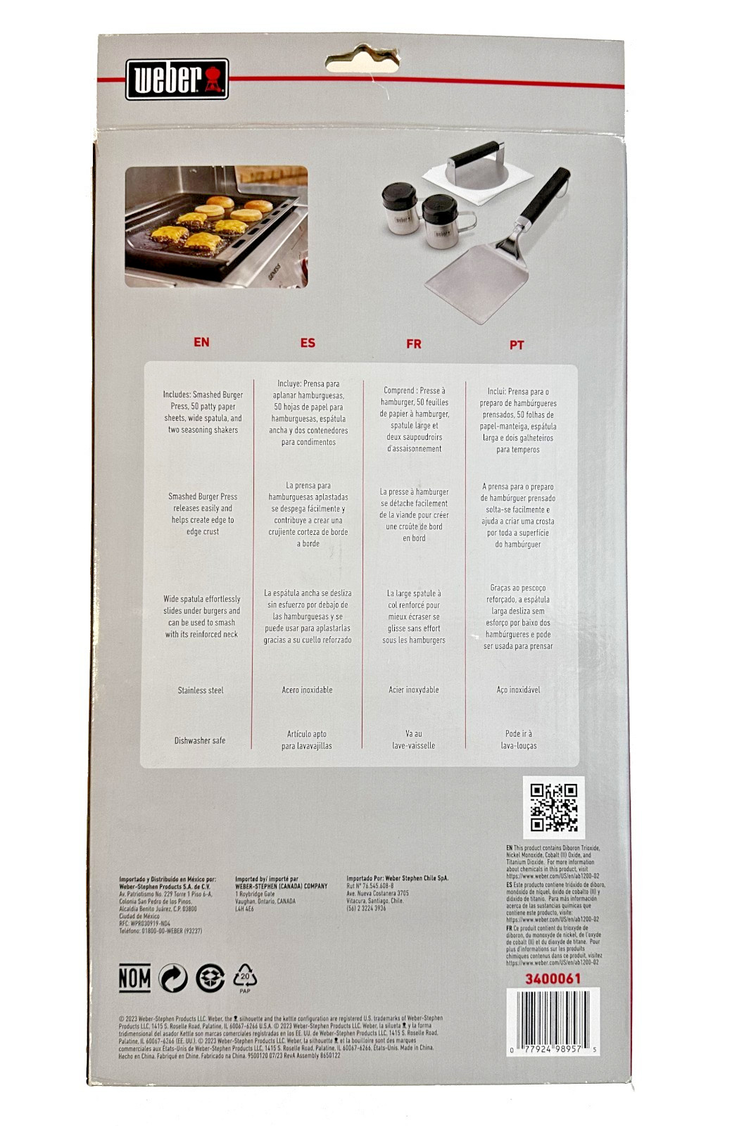 Weber Griddle Smashed Burger Set 3400061 Press + Spatula + Shakers NEW gallery