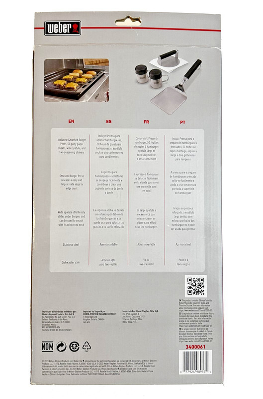 Weber Griddle Smashed Burger Set 3400061 Press + Spatula + Shakers NEW gallery
