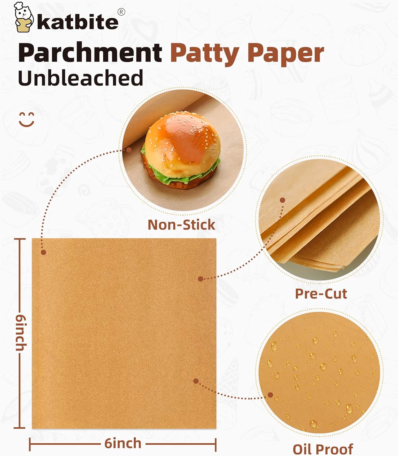 Katbite 300Pcs 6x6 Inches Patty Paper, Burger 6"x6"-300, 6x6-300 gallery