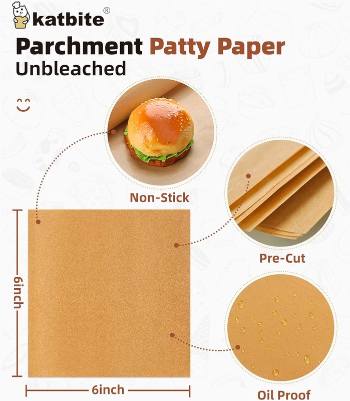 Katbite 300Pcs 6x6 Inches Patty Paper, Burger 6"x6"-300, 6x6-300 gallery