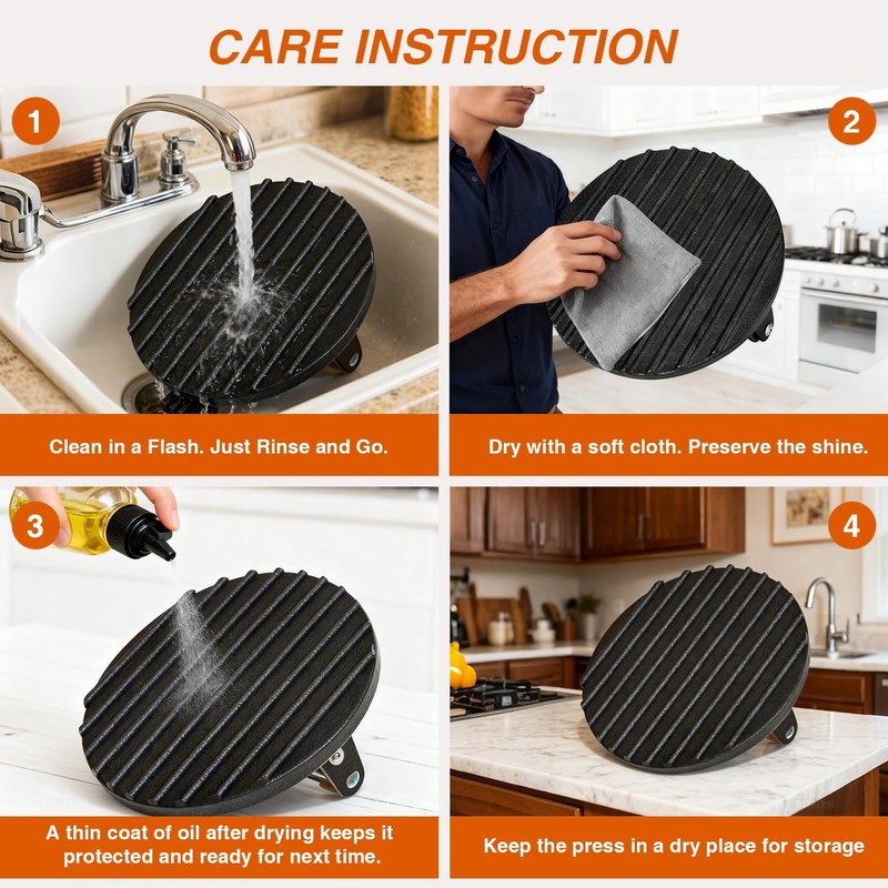 Cast Iron Smash Burger Press 2.5lb - 7 Inch Round Heavy Duty Bacon & Grill gallery
