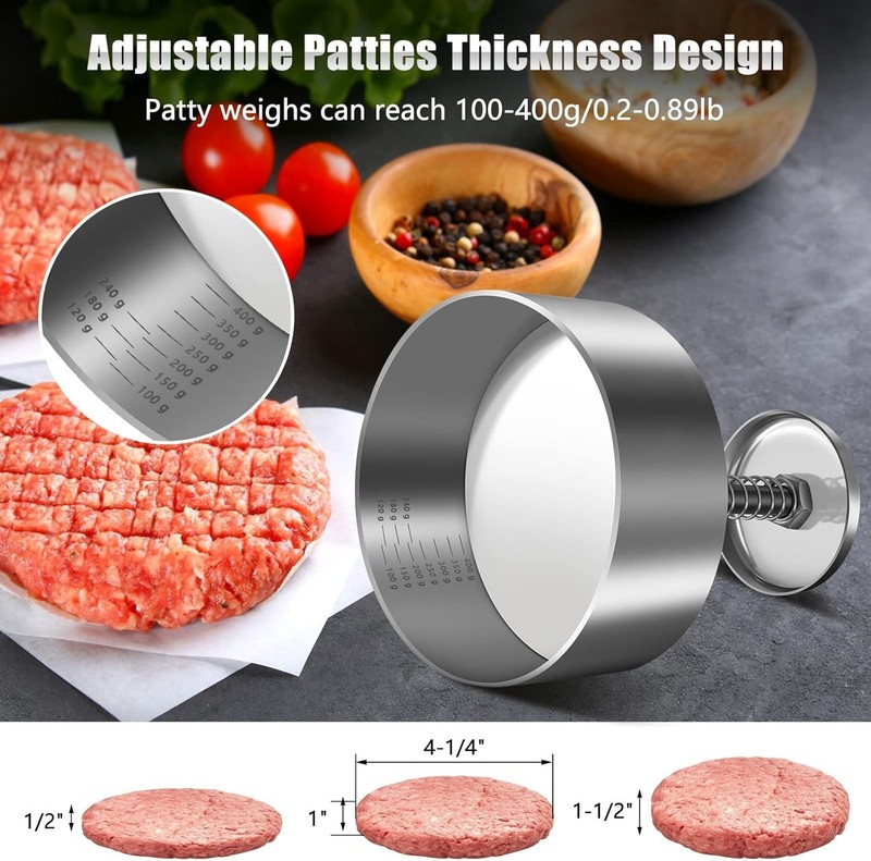 Burger Press Stainless Steel Adjustable Patty Maker Non Stick BBQ Cooking gallery