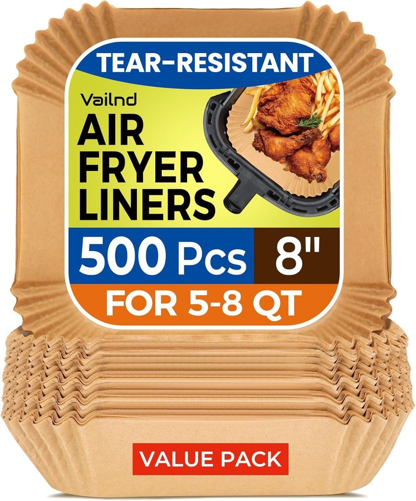Air Fryer Liners Disposable 8" Square, 500 Pcs Unbleached 8"Square, Natural