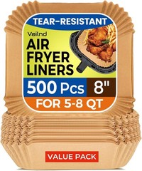Air Fryer Liners Disposable 8″ Square, 500 Pcs Unbleached 8″Square, Natural